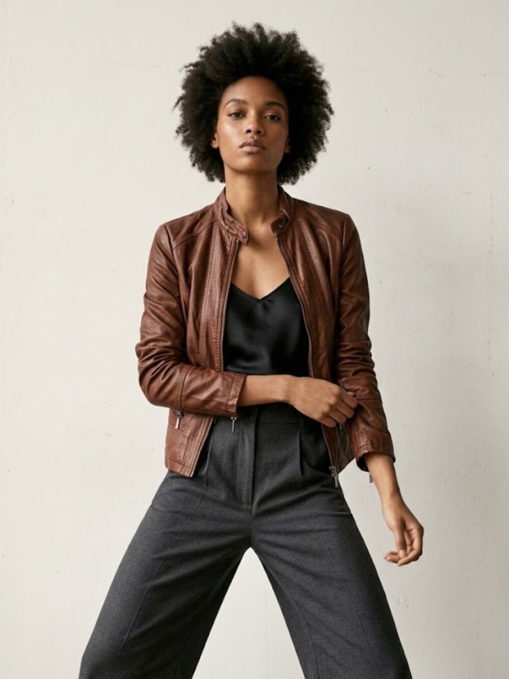 NWT Bernardo New York Mahogany Brown Faux Leather Zip Front Moto Jacket